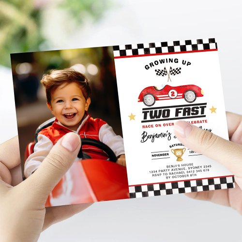 Two Fast 2nd Birthday Racing Car Boy Party Photo Invitation
