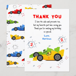 Two Fast 2nd Birthday Racing Cars Thank You Card