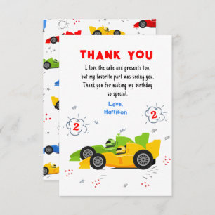 Two Fast 2nd Birthday Racing Cars Thank You Card