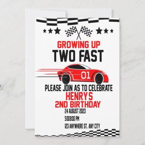 Two Fast Birthday 2 Fast Two Curious Red  Blue In Invitation