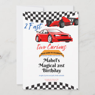 Two Fast Birthday 2 Fast Two Curious Red & Blue In Invitation