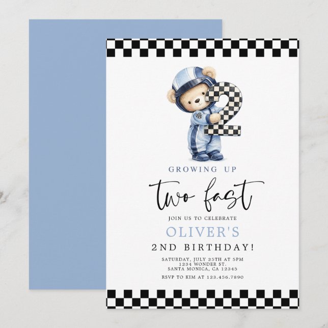 Two Fast Birthday Boy Invitation (Front/Back)