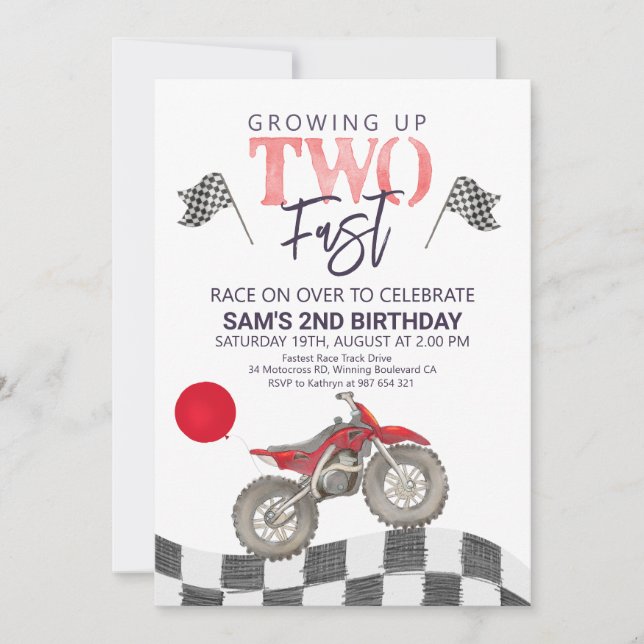 Two Fast Birthday Dirt bike theme Invitation. Invitation (Front)