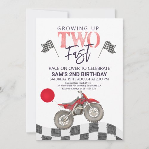 Two Fast Birthday Dirt bike theme Invitation Invitation