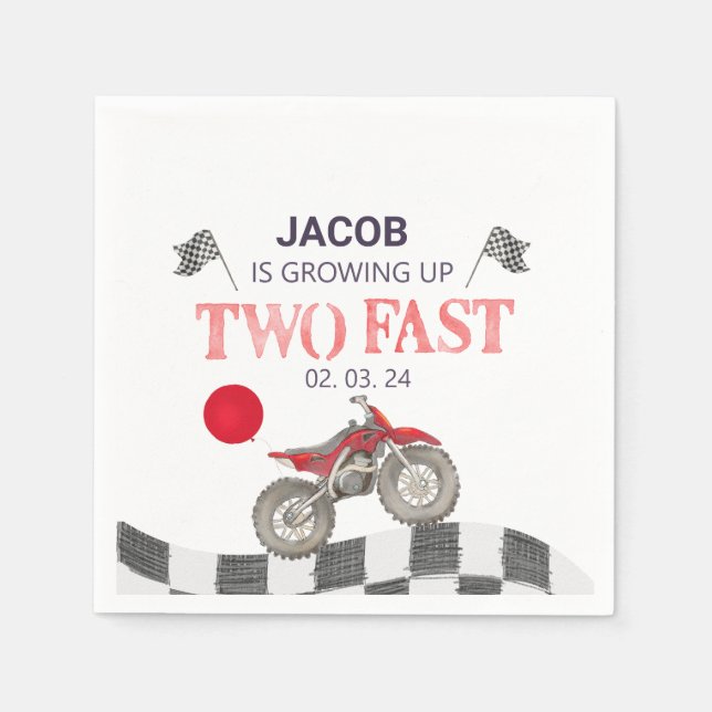 Two Fast Birthday Dirt Bike Theme Napkins (Front)