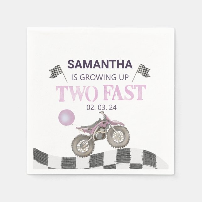 Two Fast Birthday Dirt Bike Theme Napkins (Front)