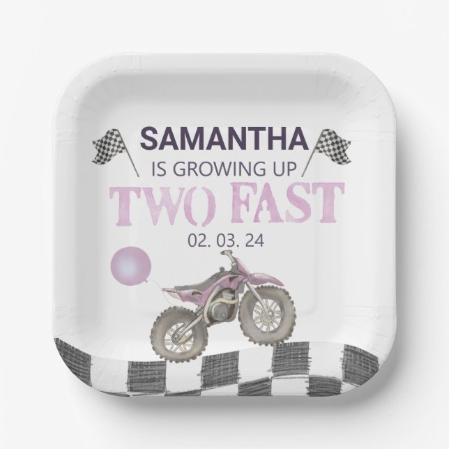 Two Fast Birthday Dirt Bike Theme Paper Plates (Front)