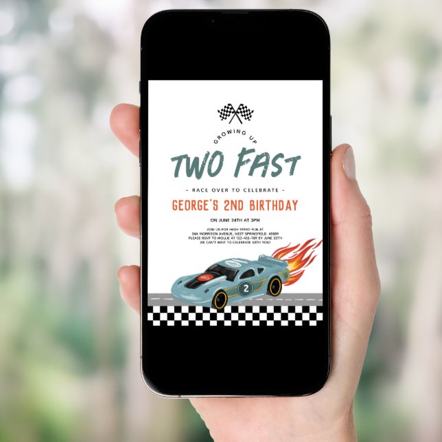 Two Fast Birthday Hot Cars and Burning Wheels Invitation (Front Digital)