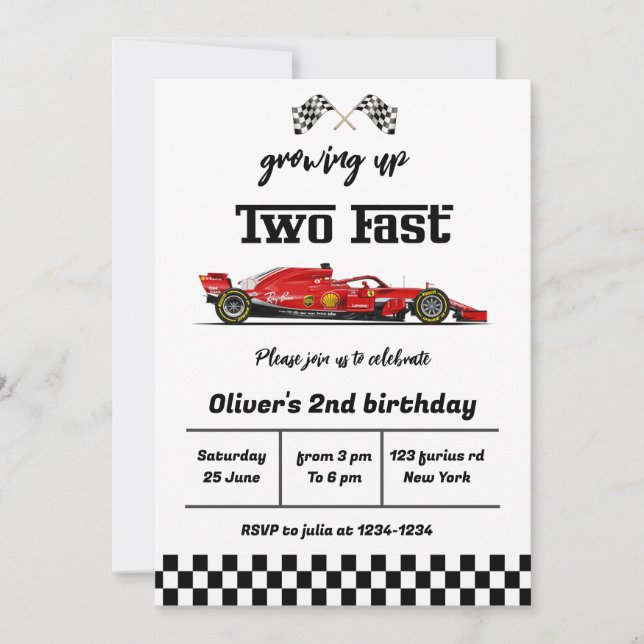 Two fast birthday invitation, 2nd birthday invite (Front)