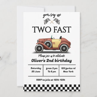 Two fast birthday invitation, 2nd birthday invite