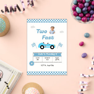 Two Fast Birthday Invitation for Boy Race Car