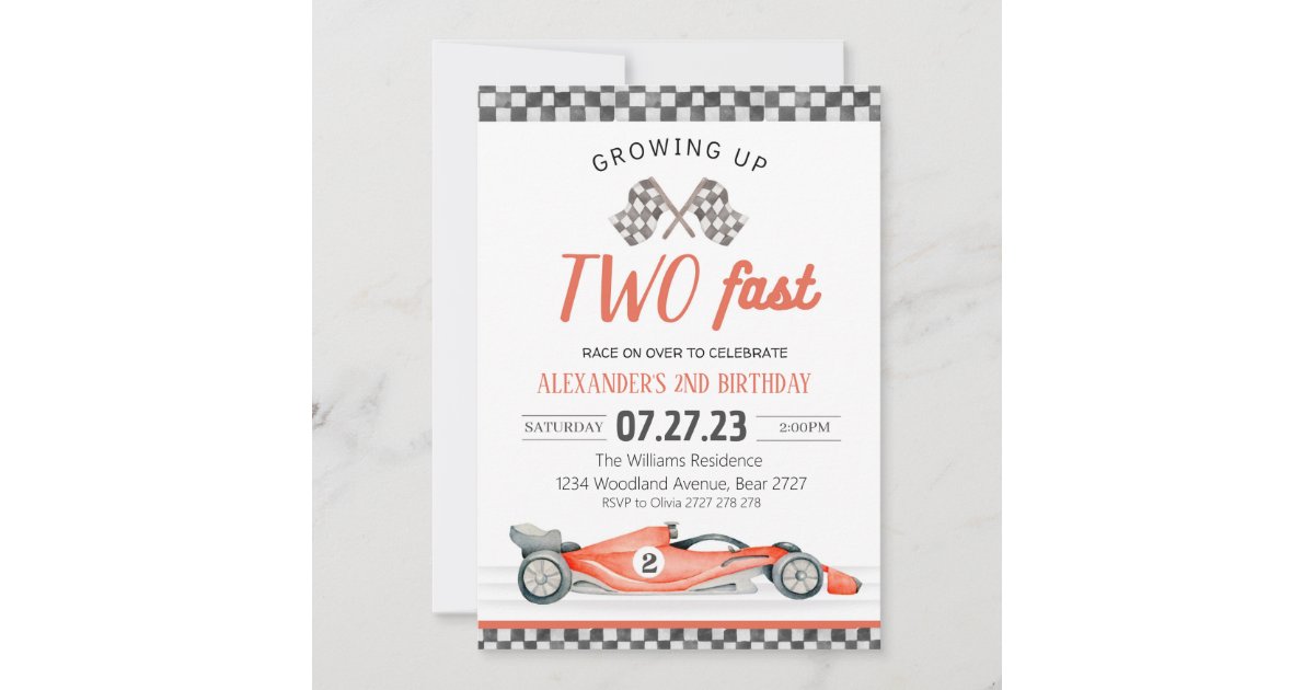 Two Fast Second Birthday Invitation Growing up Two Fast Race 