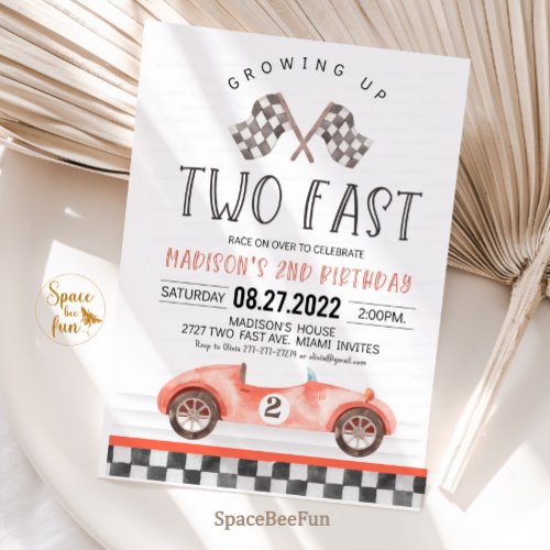 Two Fast Birthday Invitation Race Car 2nd Birthday