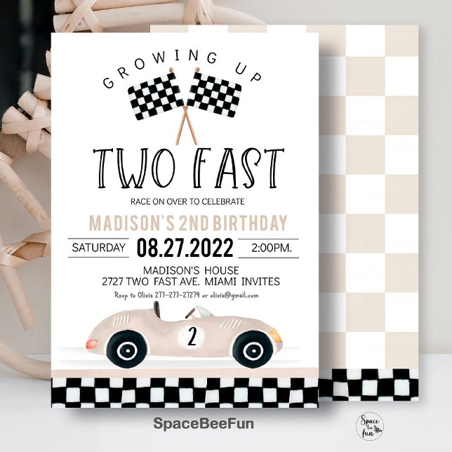TWO Fast Birthday Invitation Race Car 2nd Birthday (TWO Fast Birthday Invitation,Race Car 2nd Birthday,Invite Racing Car Vintage,Racecar Beige boho gend)