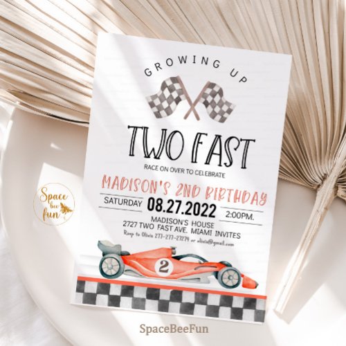 Two Fast Birthday Invitation Race Car 2nd Birthday