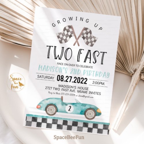 TWO Fast Birthday Invitation Race Car 2nd Birthday