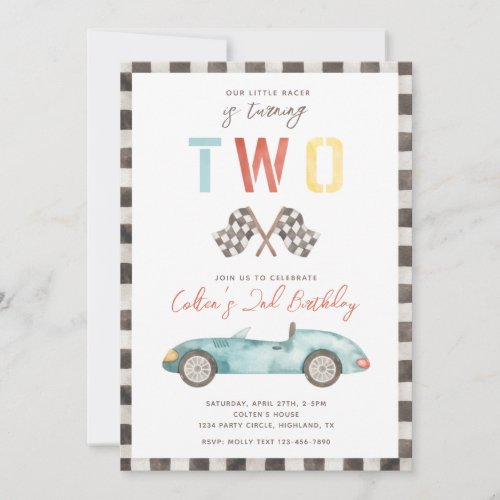 TWO Fast Birthday Invitation  Racing Invitation