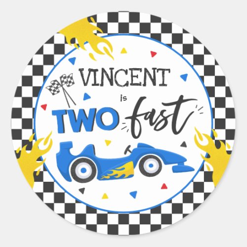 Two Fast Birthday Party Blue Race Car 2nd Birthday Classic Round Sticker