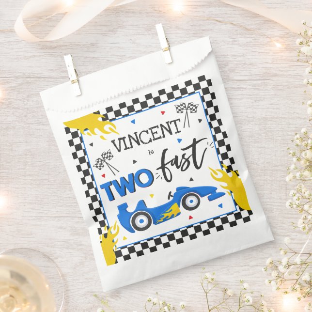 Two Fast Birthday Party Blue Race Car 2nd Birthday Favor Bag (Clipped)