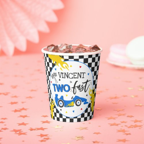 Two Fast Birthday Party Blue Race Car 2nd Birthday Paper Cups
