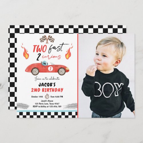 Two Fast Birthday Party Race Car 2nd Birthday Invi Invitation