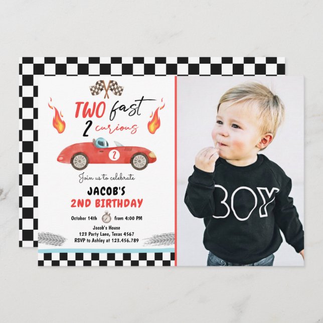 Two Fast Birthday Party Race Car 2nd Birthday Invi Invitation (Front/Back)