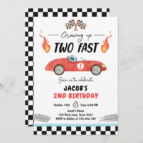 Two Fast Birthday Party Race Car 2nd Birthday Invi Invitation