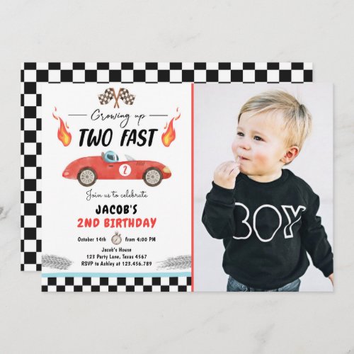 Two Fast Birthday Party Race Car 2nd Birthday Invitation