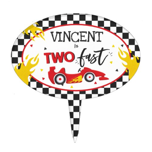 Two Fast Birthday Party Red Race Car 2nd Birthday Cake Topper