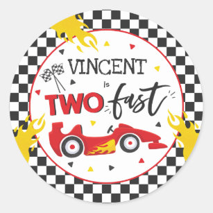 Two Fast Birthday Party Red Race Car 2nd Birthday  Classic Round Sticker