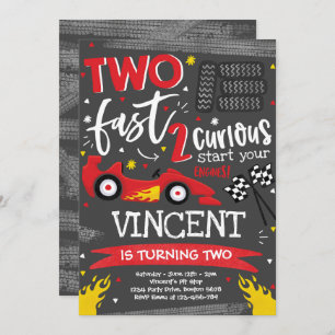 Two Fast Birthday Party Red Race Car 2nd Birthday  Invitation