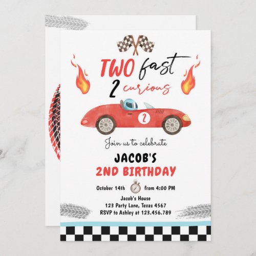 Two Fast Birthday Party Red Race Car 2nd Birthday  Invitation