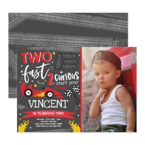 Two Fast Birthday Party Red Race Car 2nd Birthday Invitation