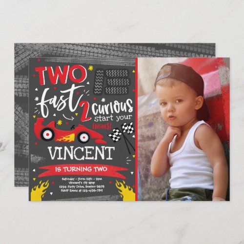 Two Fast Birthday Party Red Race Car 2nd Birthday Invitation