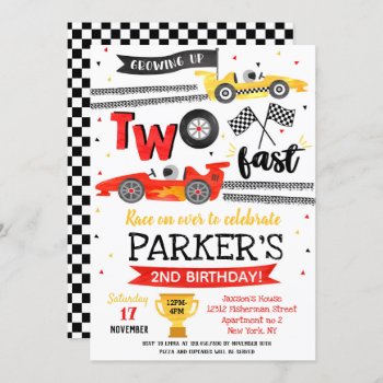 Two Fast Birthday Party Red Race Car 2nd Birthday  Invitation by SugarPlumPaperie at Zazzle