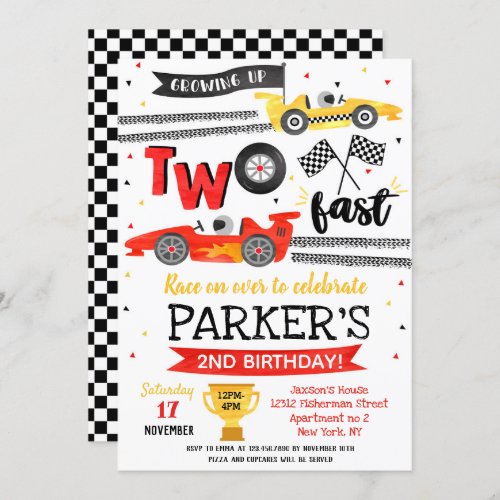 Two Fast Birthday Party Red Race Car 2nd Birthday  Invitation
