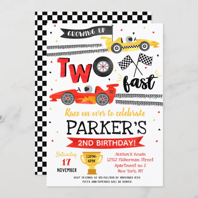 Two Fast Birthday Party Red Race Car 2nd Birthday Invitation | Zazzle