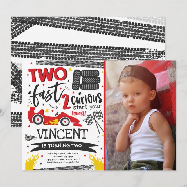 Two Fast Birthday Party Red Race Car 2nd Birthday Invitation (Front/Back)