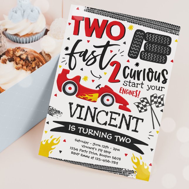 Two Fast Birthday Party Red Race Car 2nd Birthday Invitation (Creator Uploaded)