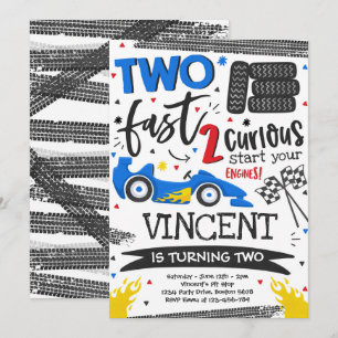 Two Fast Birthday Party Red Race Car 2nd Birthday Invitation