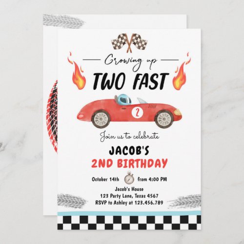 Two Fast Second Birthday Invitation Growing up Two Fast Race 