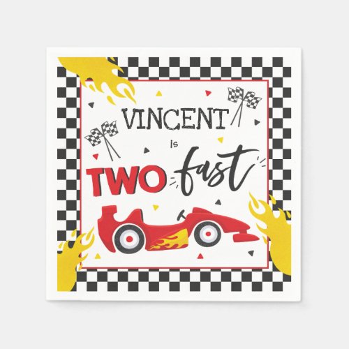 Two Fast Birthday Party Red Race Car 2nd Birthday Napkins