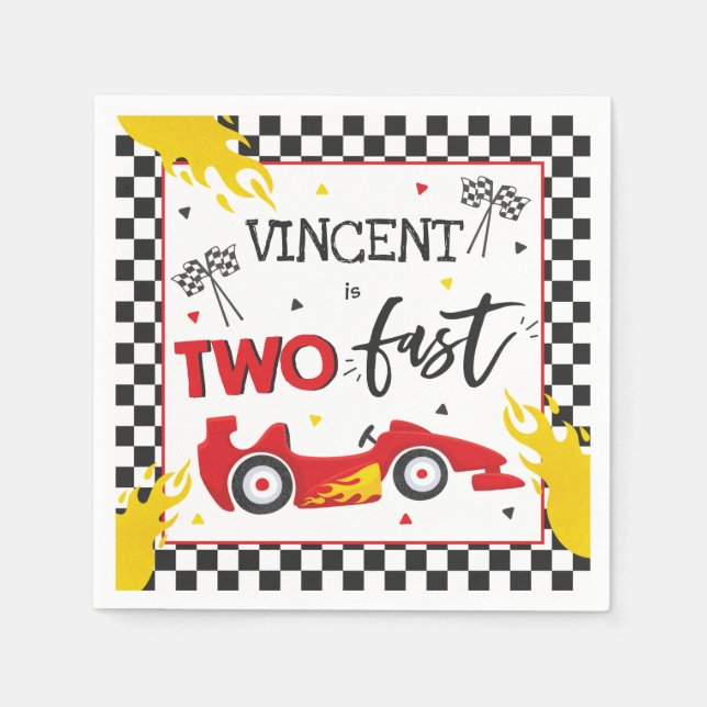 Two Fast Birthday Party Red Race Car 2nd Birthday Napkins (Front)