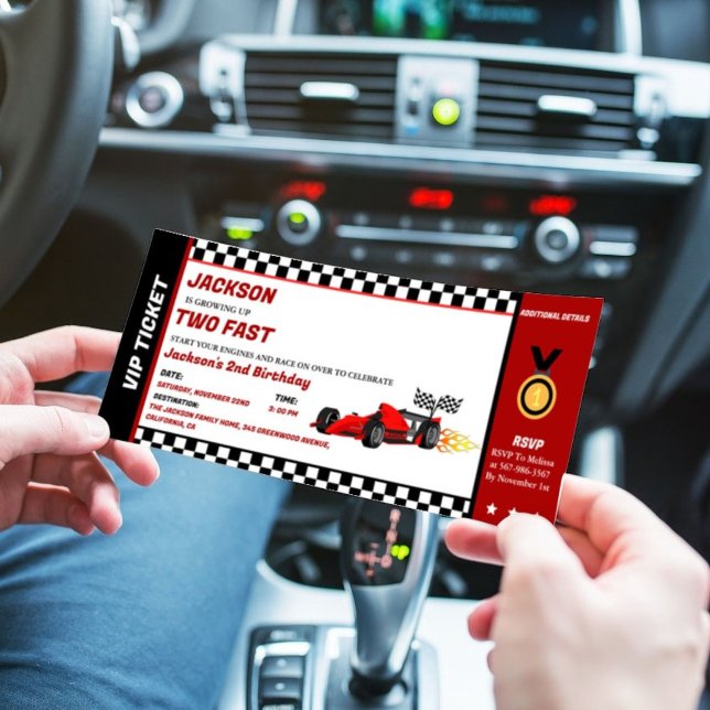 Two Fast Birthday Race Car Racing Party Ticket Invitation (Creator Uploaded)