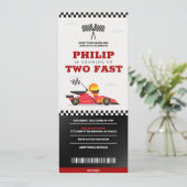 Two Fast Birthday Race Car Racing Party Ticket Invitation (Standing Front)