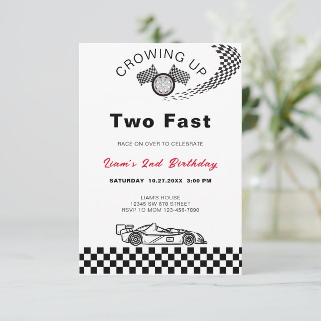 TWO Fast Birthday Vintage Race Car Download  Invitation (Standing Front)