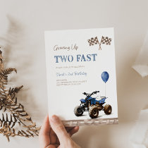 TWO Fast Blue 4 Wheeler Birthday Invitation