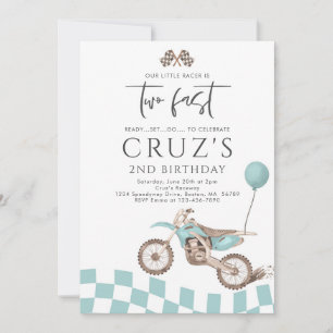 Two Fast Blue Dirt Bike Boy 2nd Birthday Party  Invitation