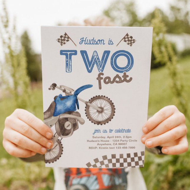 Two Fast Blue Dirt Bike Invitation (Creator Uploaded)