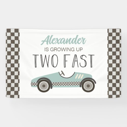 Two Fast Blue Race Car 2nd Birthday Banner